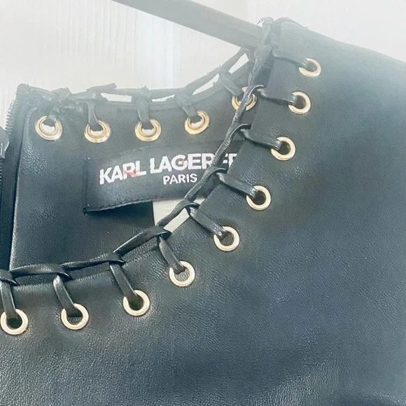 Karl Lagerfeld Black Vegan Leather Dress, size 6 - Picture 5 of 5